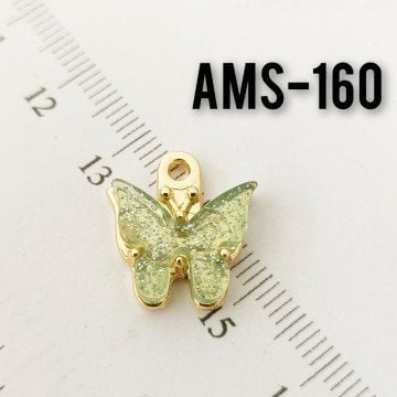 AMS-160 Altın Kaplama Mini Simli Sedefli Kelebek Açık Yeşil