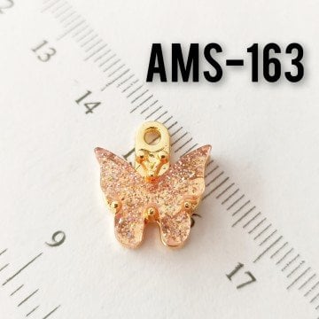 AMS-163 Altın Kaplama Mini Simli Sedefli Kelebek Açık Pembe