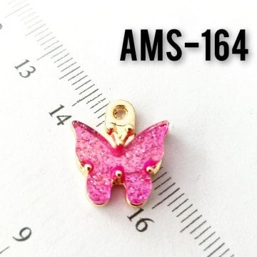 AMS-164 Altın Kaplama Mini Simli Sedefli Kelebek Fuşya Pembe