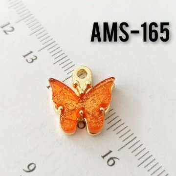 AMS-165 Altın Kaplama Mini Simli Sedefli Kelebek Turuncu