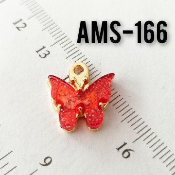 AMS-166 Altın Kaplama Mini Simli Sedefli Kelebek Kırmızı