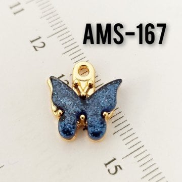 AMS-167 Altın Kaplama Mini Simli Sedefli Kelebek Lacivert