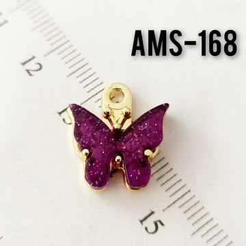 AMS-168 Altın Kaplama Mini Simli Sedefli Kelebek Mor