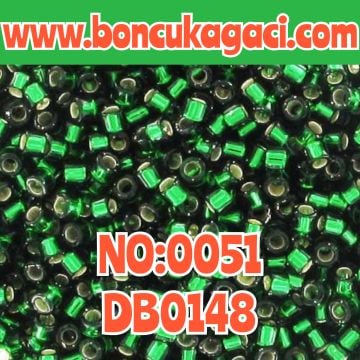 NO:051 Miyuki Delica Boncuk 11/0 DB0148 İçi Kaplamalı Şeffaf Yeşil
