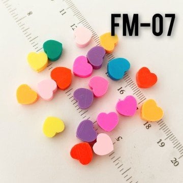 Fm-07 Karışık Renk Kalp Fimo Boncuk