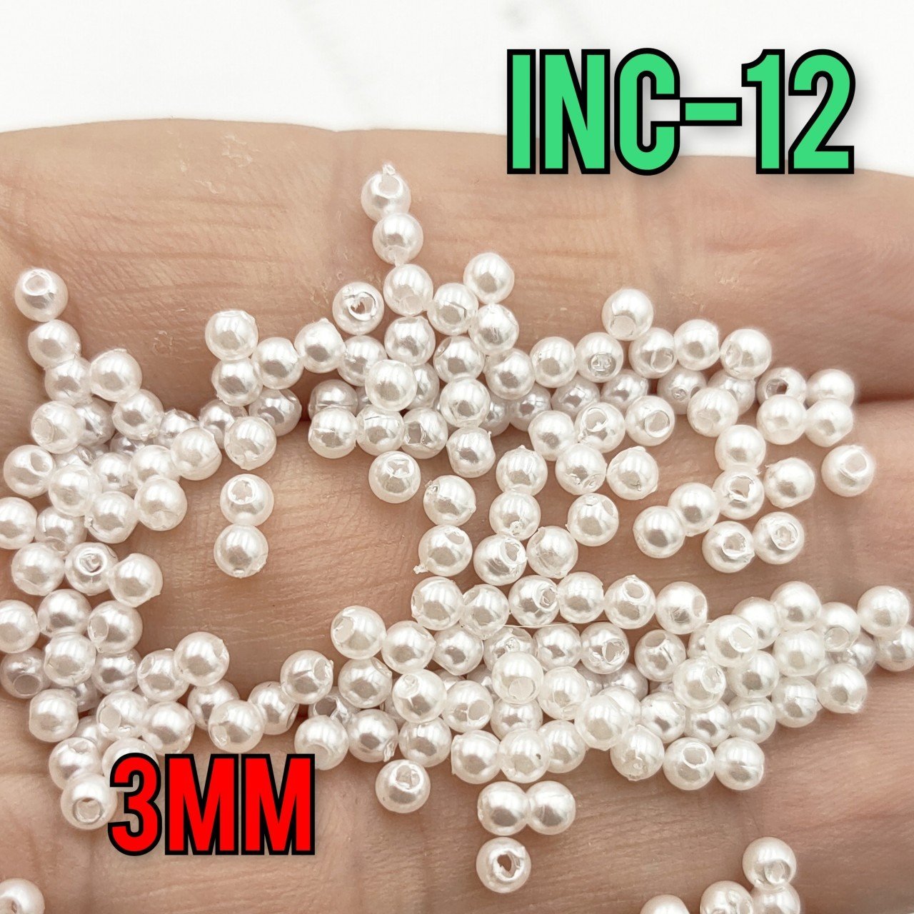 İNC-12 Beyaz Renk Yuvarlak Lüx Plastik İnci 3 mm
