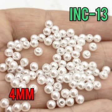 İNC-13 Beyaz Renk Yuvarlak Lüx Plastik İnci 4 mm