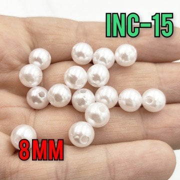 İNC-15 Beyaz Renk Yuvarlak Lüx Plastik İnci 8 mm
