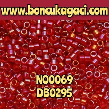 NO:069 Miyuki Delica Boncuk 11/0 DB0295 İçi Boyalı Şeffaf Rainbow Yakut Kırmızı