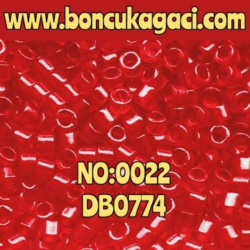 NO:022 Miyuki Delica Boncuk 11/0 DB0774 Boyalı Şeffaf Mat Kırmızı