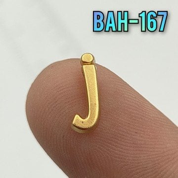 BAH-167 24 Ayar Mat Altın Kaplama J Harfi Boncuk