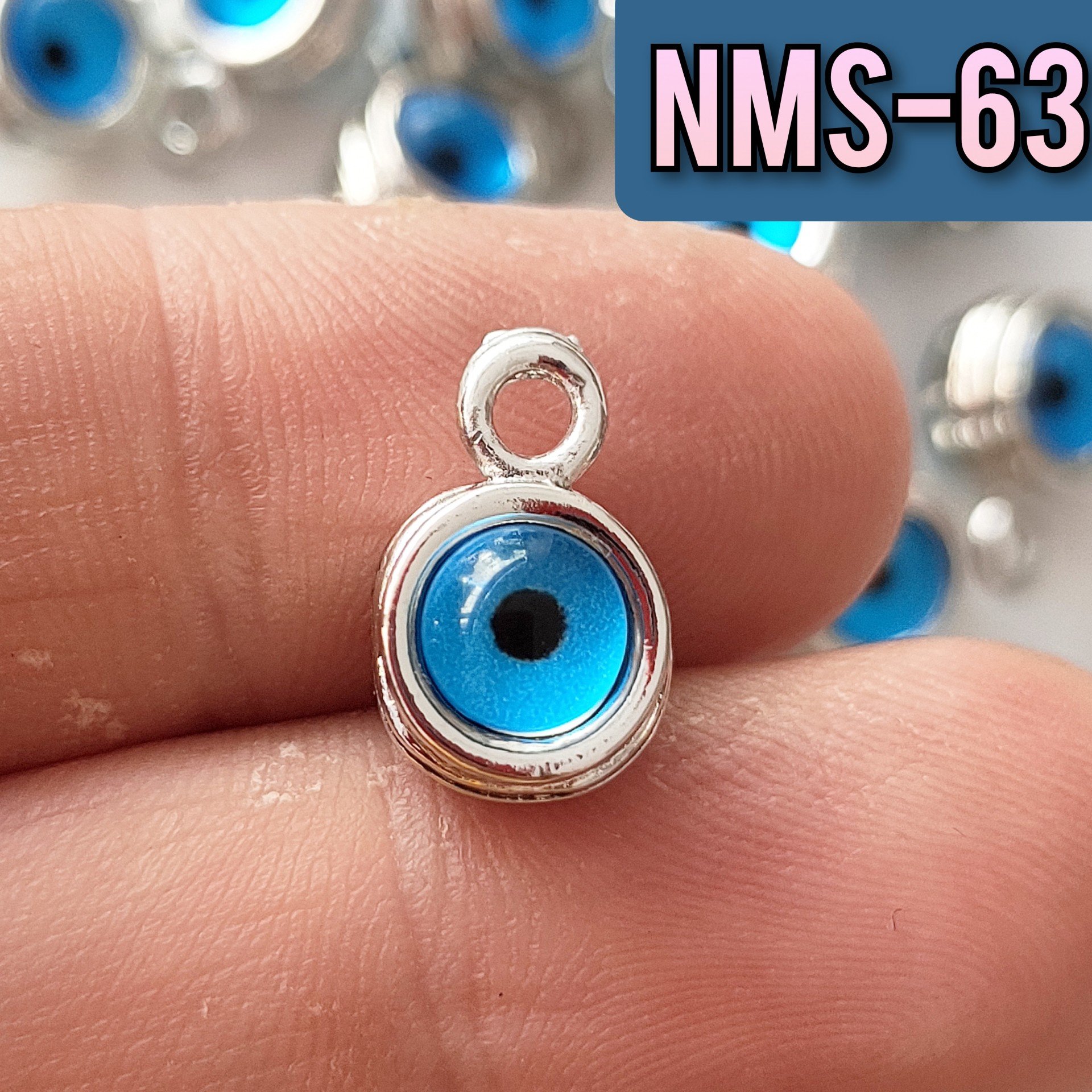 NMS-63 Rodyum Kaplama Açık Mavi Gözlü Kulp Sallantı