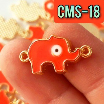 CMS-18 Altın Kaplama Turuncu Mineli Fil Çift Kulp Sallantı