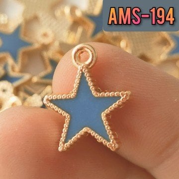 AMS-194 Altın Kaplama Petrol Mavi Mineli Yıldız Sallantı