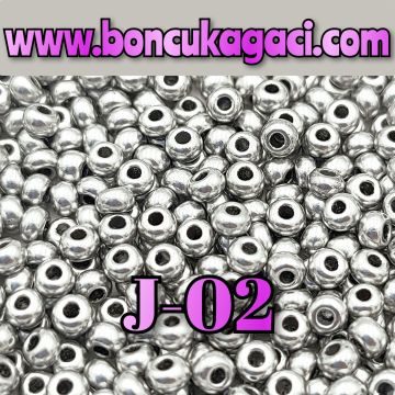 J-02 Fırınlanmış Parlak Gümüş - Metal Renk Preciosa Jabloneks Kum Boncuk 8/0 (3mm)