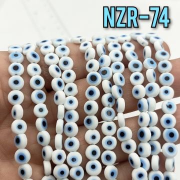 NZR-74 Beyaz Renk Yassı Dizi Nazar Boncuğu 6*3 mm