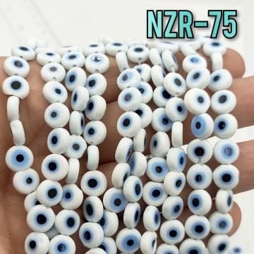 NZR-75 Beyaz Renk Yassı Dizi Nazar Boncuğu 8*3 mm