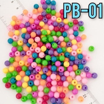 Pb-01 Canlı Renk Yuvarlak Plastik Boncuk 6 mm