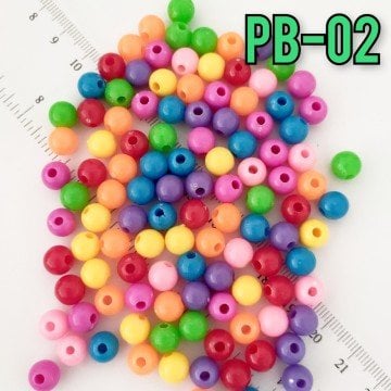 Pb-02 Canlı Renk Yuvarlak Plastik Boncuk 8 mm