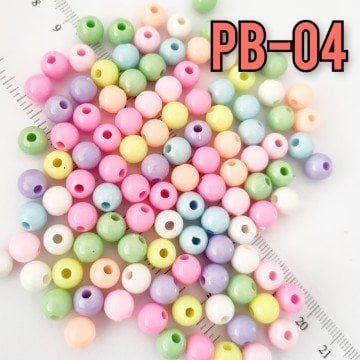 Pb-04 Soft Renk Yuvarlak Plastik Boncuk 8 mm