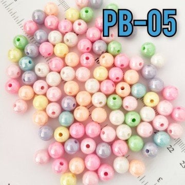 Pb-05 Soft Renk Parlak Yuvarlak Plastik Boncuk 8 mm