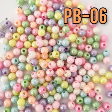 Pb-06 Soft Renk Parlak Yuvarlak Plastik Boncuk 6 mm