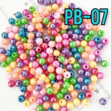 Pb-07 Canlı Renk Parlak Yuvarlak Plastik Boncuk 6 mm