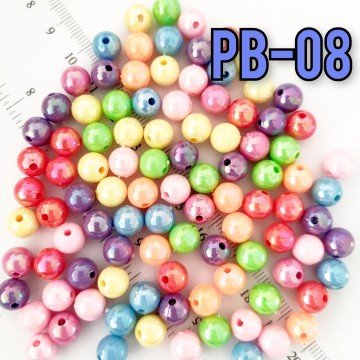Pb-08 Canlı Renk Parlak Yuvarlak Plastik Boncuk 8 mm