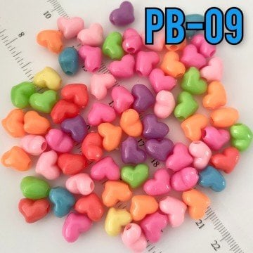 Pb-09 Canlı Renk Kalp Plastik Boncuk 11*9 mm