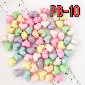 Pb-10 Soft Renk Kalp Plastik Boncuk 11*9 mm