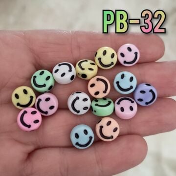 Pb-32 Karışık Soft  Renk Smile Plastik Yassı Boncuk 9.5 mm