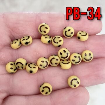 Pb-34 Sarı Renk Smile Emoji Plastik Yassı Boncuk 7 mm