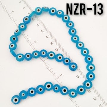 NZR-13  Açık Mavi Yassı Dizi Nazar Boncuğu 10*4 mm
