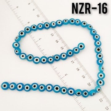 NZR-16 Açık Mavi Renk Yassı Dizi Nazar Boncuğu 8*3 mm
