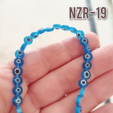 NZR-19 Açık Mavi Renk Yassı Dizi Nazar Boncuğu 6*3 mm