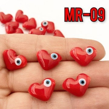 MR-09 Murano El Yapımı Gözlü Kırmızı Kalp Boncuk