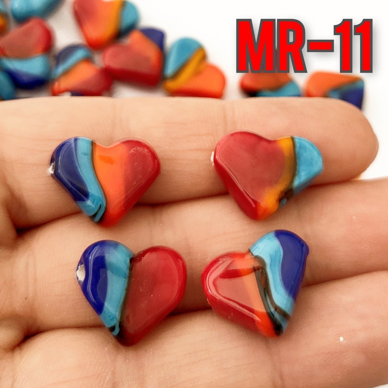 MR-11 Murano El Yapımı  Karışık Renk Kalp Boncuk