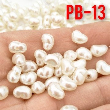 Pb-13 Krem Renk Düzensiz Plastik İnci 9*6 mm