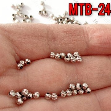 MTB-24 Rodyum Kaplama Çizgili Metal Boncuk 3 mm