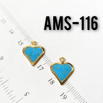 AMS-116 Altın Kaplama Simli Mineli Kalp Sallantı