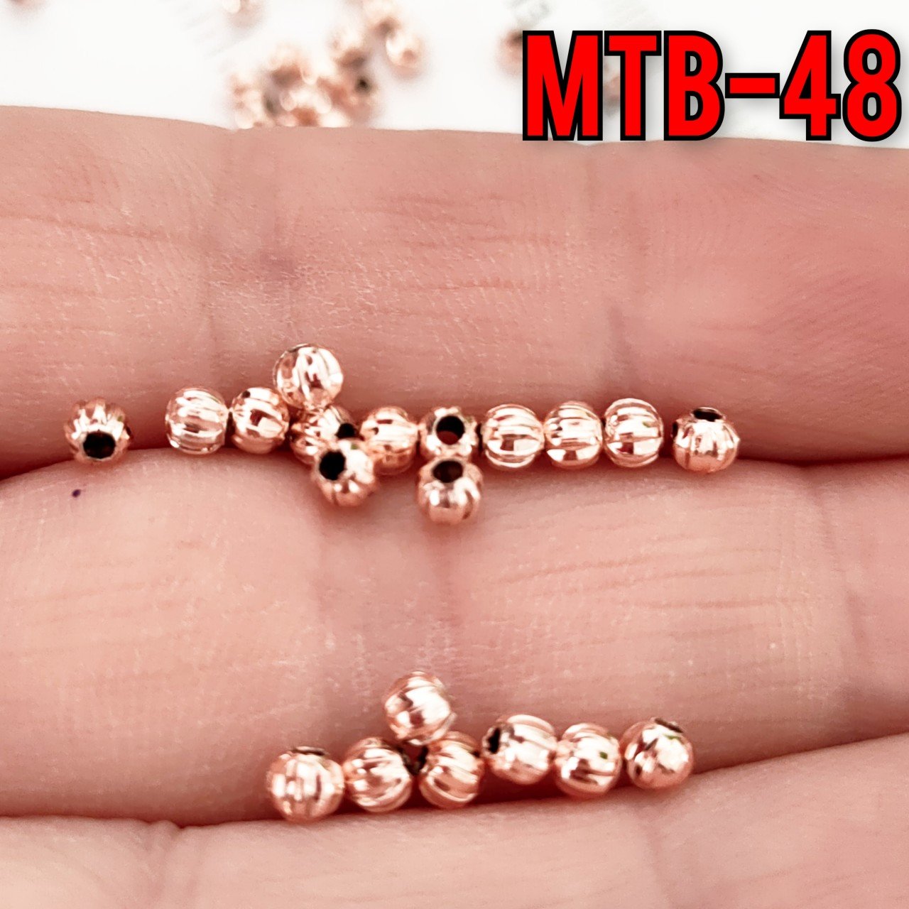 MTB-48 Rose Kaplama Çizgili Metal Boncuk 3 mm