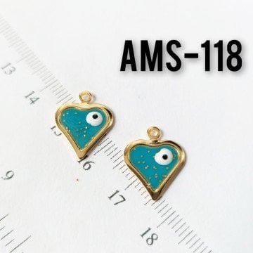 AMS-118 Altın Kaplama Simli Gözlü Mineli Kalp Sallantı