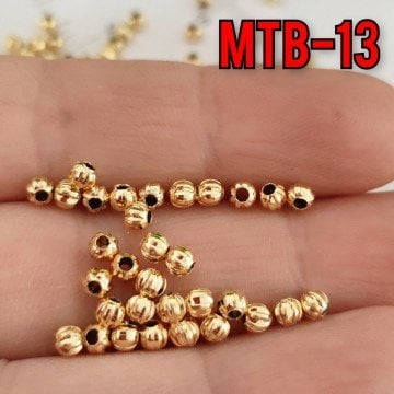 MTB-13 Altın Kaplama ÇizgiliMetal Boncuk 3 mm