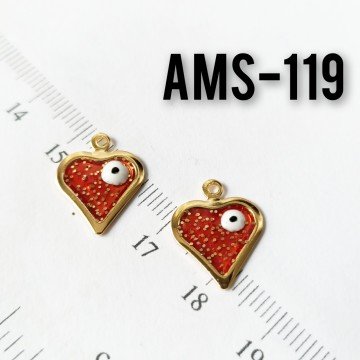AMS-119 Altın Kaplama Simli Gözlü Mineli Kalp Sallantı