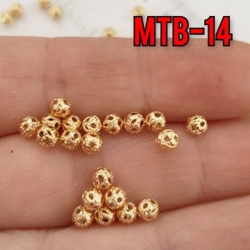 MTB-14 Altın Kaplama Dantel Top Boncuk 4 mm