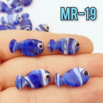 MR-19 Murano El Yapımı Mavi Beyaz Balık