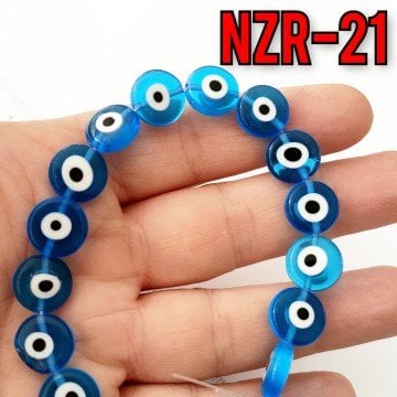 NZR-21 Açık Mavi Renk Yassı Dizi Nazar Boncuğu 12*4 mm