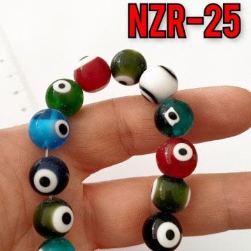 NZR-25 Karışık Renk Yuvarlak Dizi Nazar Boncuğu 12 mm
