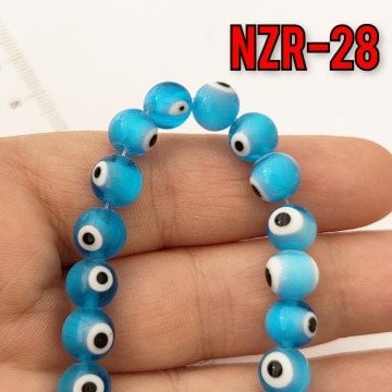 NZR-28 Açık Mavi Renk Yuvarlak Dizi Nazar Boncuğu 8 mm