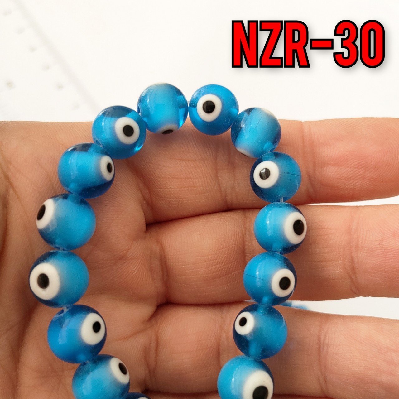 NZR-30 Açık Mavi Yuvarlak Dizi Nazar Boncuğu 10 mm